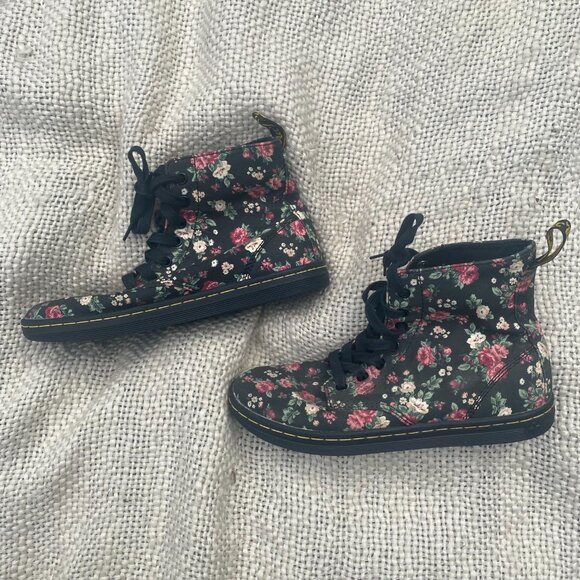 Doc Martens Hackney Floral Size 7 Black Canvas Ankle Boots Shoes Grunge 90s Y2K - Picture 4 of 6